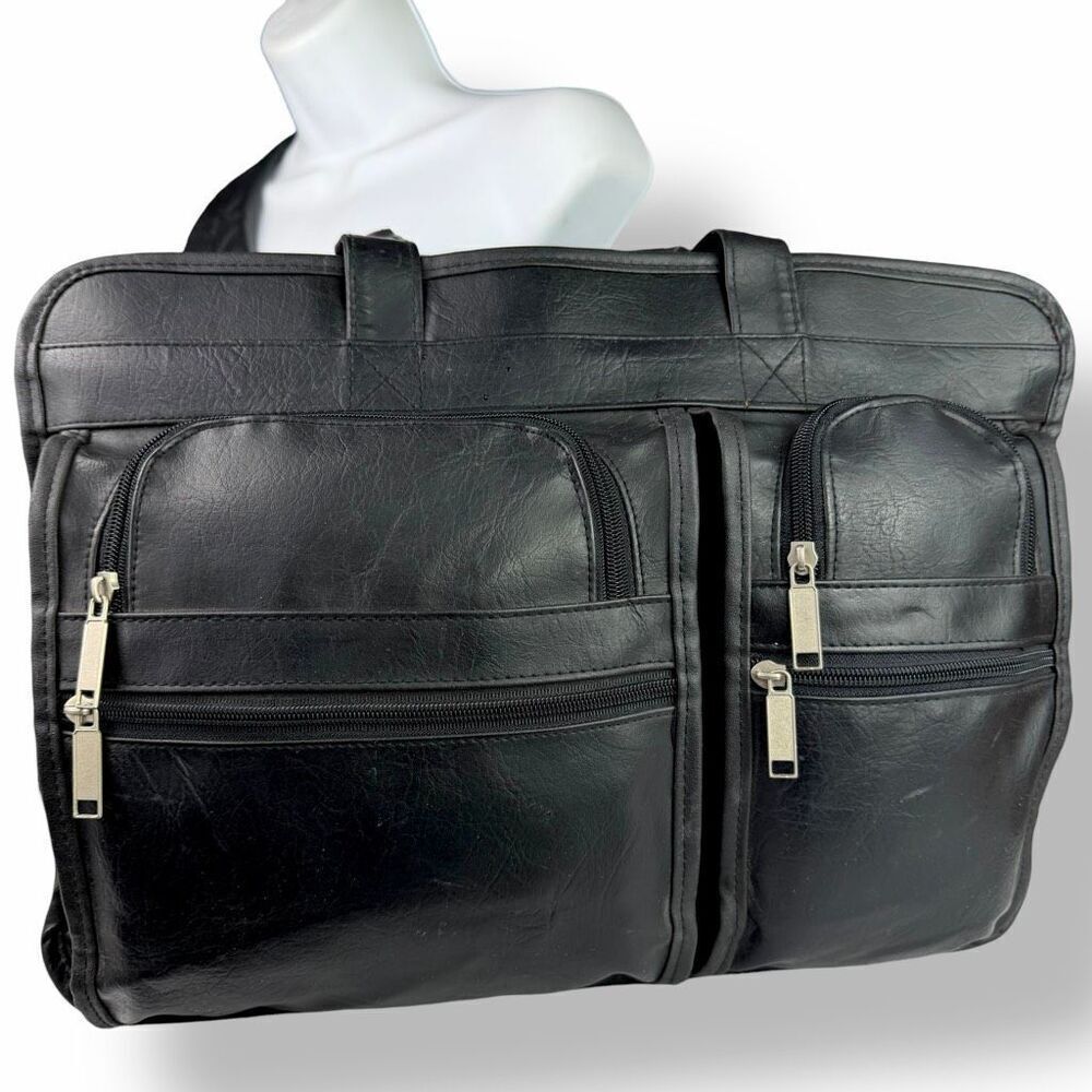 Vintage Briefcase Laptop Travel Bag Distressed Black Leather Rustic Rugged